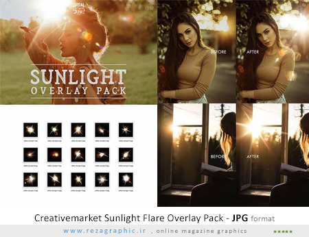 15 تصاویر پوششی فلر و شراره نور خورشید - Creativemarket Sunlight Flare Overlay Pack 